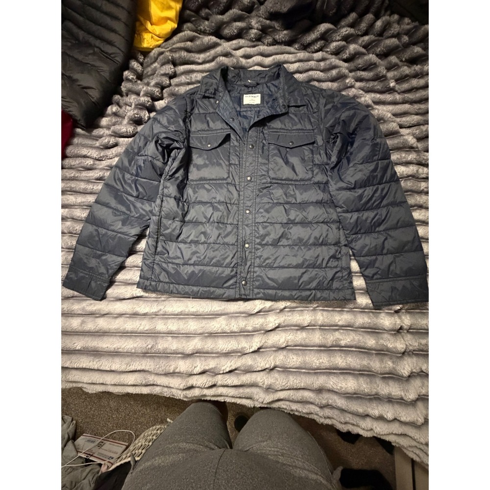 Old Navy Mens Water-Resistant Quilted Puffer Shirt Jacket Navy Blue Size M